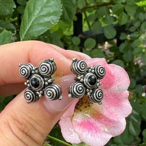 Caroline Ballou 925 Sterling silver and 18K yellow gold posts with onyx earrings